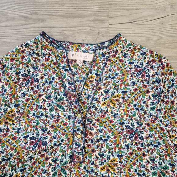 Philosophy V Neck Floral Print Blouse Size XS - Picture 3 of 11